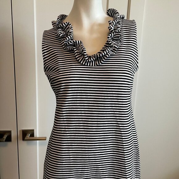 Talbots Slvless Scoop Ruffle Neck Cotton Blend Striped Midi ress Blk & Wht Sz S - Picture 3 of 11